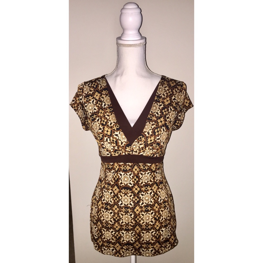 Brown V Neck Retro Top Sz. Medium